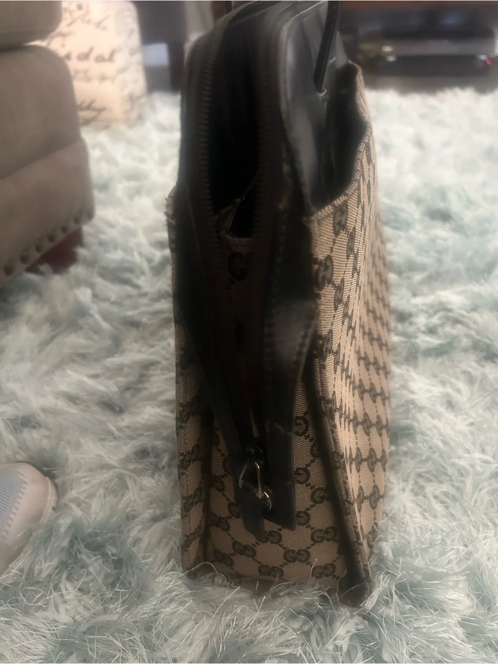 Gucci Men's/Women’s GG Supreme Briefcase in Beige and Dark Brown Leather
